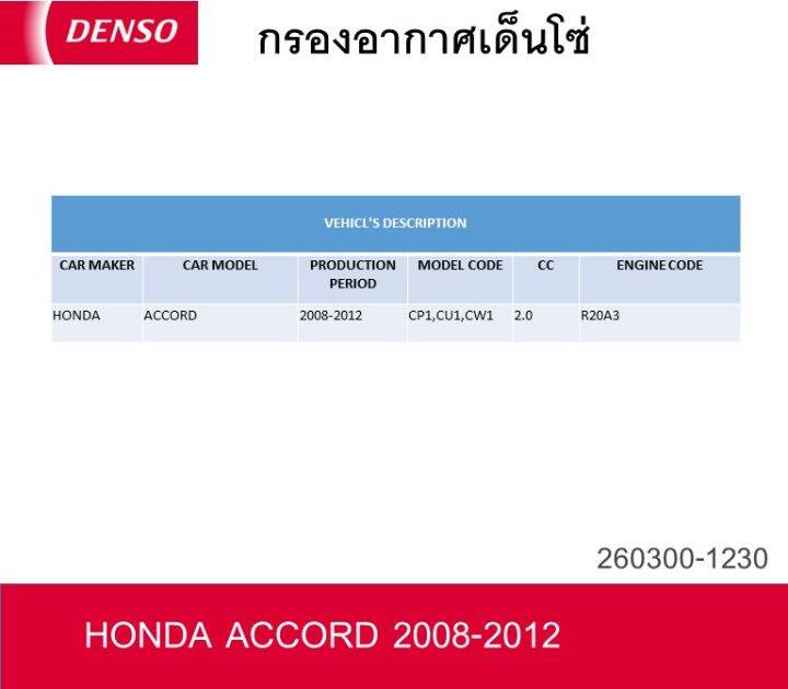 กรองอากาศเด็นโซ่-260300-1230-สำหรับ-honda-accord-g8-2008-2012-เครื่องยนต์-2-0