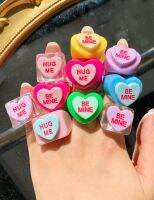 New Resin Colorful Heart Love HUG-ME BE-MINE Transparent Rings Geometric for Women Girls Summer Hot Sale Jewelry HUANZHI 2021