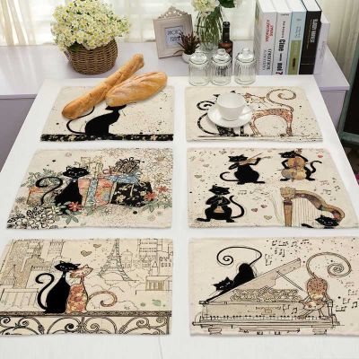 【CW】℗  Bkack Pattern Cotton Dining Table Mats Coaster Bowl Cup Placemat 42x32cm MA0125