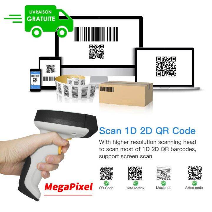 Livraison Gratuite Wired Megapixel 2D Barcode Scanner CMOS Handheld QR