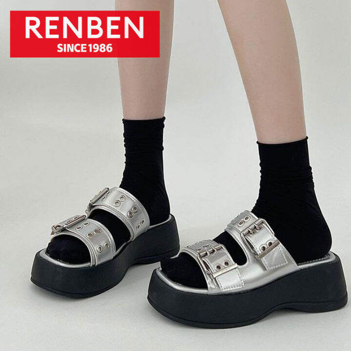 renben-รองเท้าแตะผู้หญิง-แฟชั่นมีชื่อเสียงอินเทอร์เน็ตพร้อมกระโปรงสีเงินชายหาด