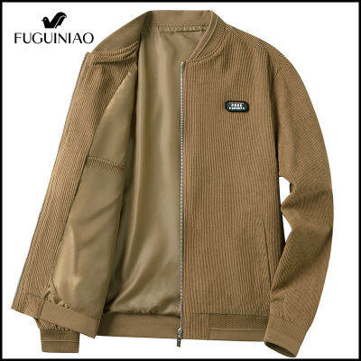 FUGUINIAO แจ็กเก็ตแจ็คเก็ตหนังกลับผู้ชาย,แจ็คเก็ต Corduroy แจ็กเกตคอเสื้อเบสบอลแจ็คเก็ตหนาลำลองธุรกิจ