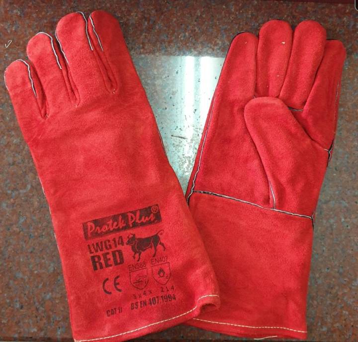 ถุงมือหนังหนังท้อง-14-สีแดง-protek-plus