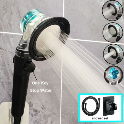 Zloog Turbo Propeller Pressurized Shower Head High Pressure 3 Modes Filter Rainfall Shower Set Stop Button Bathroom Accessories  by Hs2023