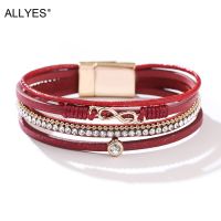 ALLYES Bohemian Infinity Charm Leather Bracelets for Women Fashion Rhinestone Wrap Bracelet Bangle Female Jewelry Gifts Charms and Charm Bracelet