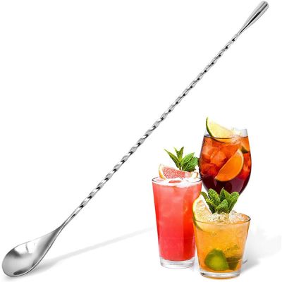 1Pc 30cm Stainless Steel Bartender Silver Color Mixing Spoon Cocktail Stirrer Bar Stirring Spoon with Long Spiral Pattern Handle