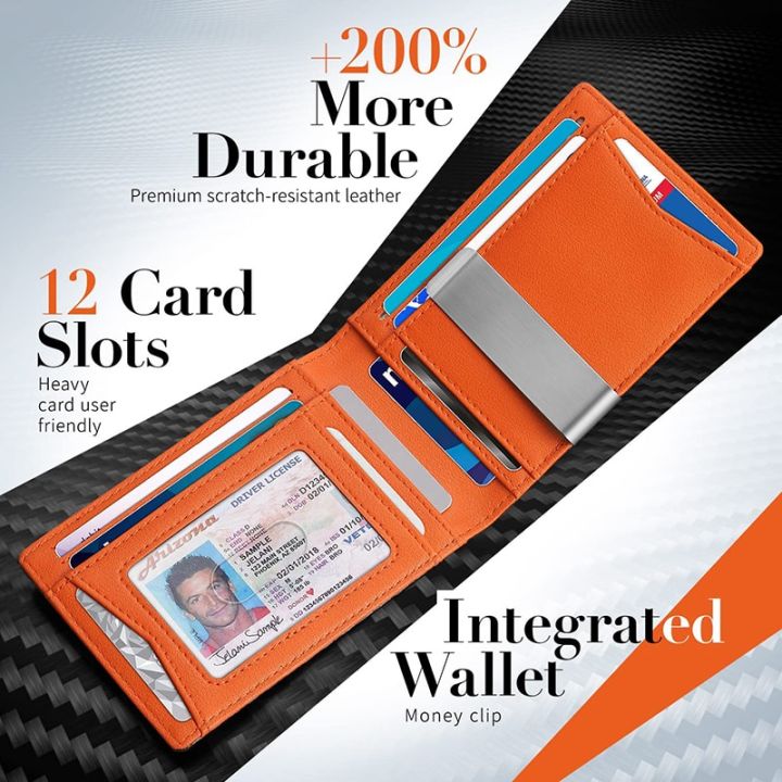กระเป๋าเงินแบบบางสำหรับผู้ชาย-ที่ใส่บัตรเครดิตสองทบหนังคลิปเงินกระเป๋าสตางค์บุรุษ-rfid-ปิดกั้นกระเป๋าด้านหน้า