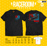 RACEROOM เสื้อยืดคอกลม สีดำ ไม่ย้วย Cotton100 สกรีนลาย TAMIYA สีดำ-203