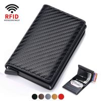 Dompet Tempat Kartu Kredit Bank ID Merek Mewah Pria Anti Rfid Casing Dompet Uang Kecil Mini Ramping Kulit Ajaib Pemblokir