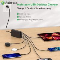 FEBRAIN QC 3.0 PD 20W 6-Ports ชาร์จเร็ว96W อะแดปเตอร์ชาร์จในรถยนต์