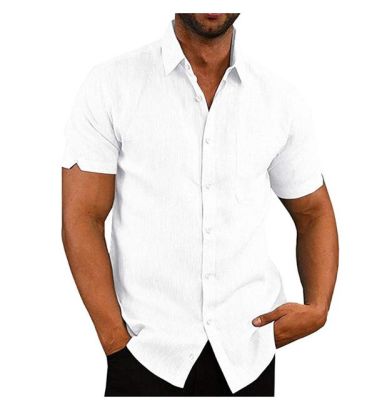 ♦เสื้อผู้ชายสีทึบแขนสั้นที่หรูหราสำหรับฤดูร้อน,เสื้อกระดุมแถวเดียวปกชุดเดรสทรงหลวมลำลองกระดุมหน้า22-23