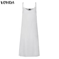 VONDA ผู้หญิงหลวมขนาดบวก O คอแขนยาวสะโพกท็อปส์เสื้อเสื้อเสื้อยืดสบายๆ Slip Dress