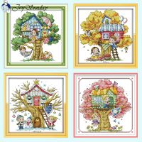 Joy Sunday Count Cross Stitch Cartoon Tree House Series Pattern Embroidery Kit Aida 14CT 11CT 16CT Canvas Fabric Needlework Set