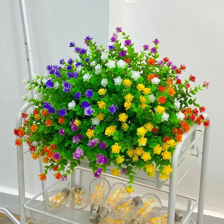 ดอกไม้ประดิษฐ์ตกแต่งกันยูวีสำหรับติดทางเท้าและกลางแจ้งใช้ในอาคารสำนักงานบ้านดอกไม้พลาสติก