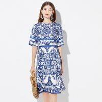 【hot】 Menahem And Print O-Neck Half Sleeve Side Split Clothing Vestidos