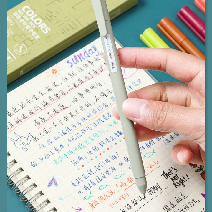 ปากกาเครื่องเขียนสำหรับนักเรียนทำรายงานด้วยมือแห้งเร็วบรรจุกล่องสีปากกาหมึกเจล-morandi