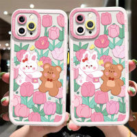 Cute Flower Rabbit Case Compatible for IPhone 14 12 13 6 6S 7 8 14 Plus X XS XR 11 Pro Max Clear Casing Transparent TPU Silicone Soft Phone Shockproof Cover