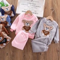 ZZOOI Baby Pajamas Set Autumn Winter Flannel Girl Homewear Infant Boys Thick Casual Coral Fleece Top Pants Home Suit Clothes Sleepwear