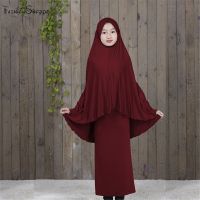 แบบดั้งเดิม Abaya Hijab Robes สำหรับสาว2ชิ้น Mu สวดมนต์เสื้อผ้าเด็กหลวมขนาดใหญ่ Abayas D828