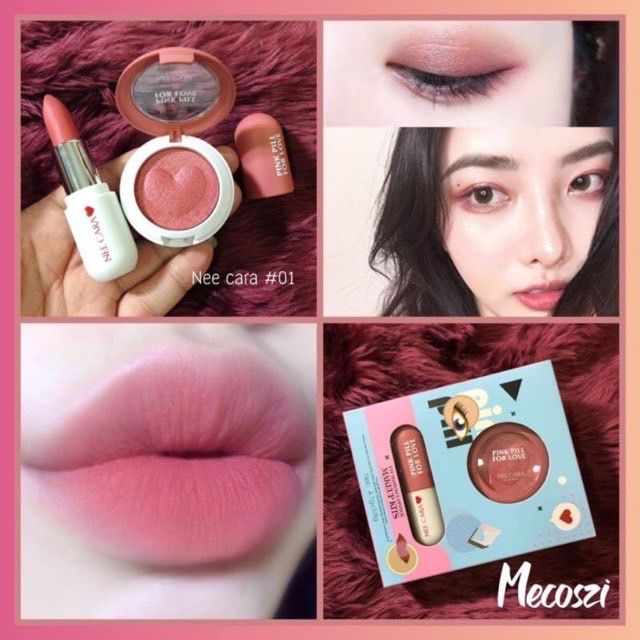 nee-cara-eyeshadow-amp-lipstick-makeup-kits-pink-pill-for-love-ของแท้-พร้อมส่ง