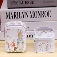 〖Margot decoration〗 1Pc Vintage Tinplate Little White Rabbit Suitcase Candy Box Gift Box Cookie Small Suitcase Sundries Organizer Storage Can