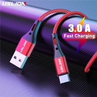 สายเคเบิล USLION 3A USB ชนิด C สายชาร์จเร็วสำหรับ S9 S8 S10 Mi9 Mi8โทรศัพท์มือถือ USB C สายชาร์จแบตเตอรี่3M 2M