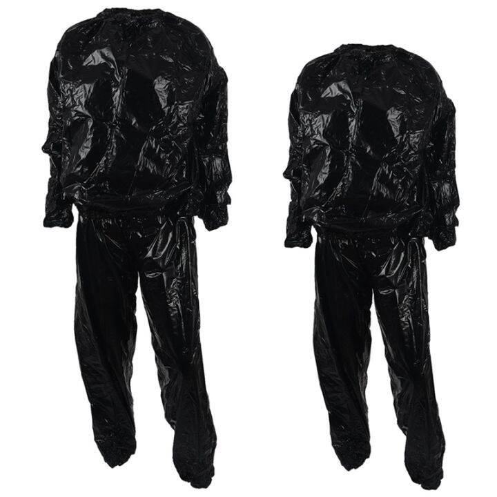 2 Pcs Heavy Duty Fitness Weight Loss Sweat Sauna Suit Exercise Gym Anti-Rip  Black XL & XXL 