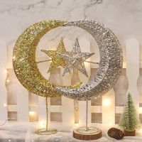 (Worry free)  Tree Top Star และ Moon Treetop ตกแต่ง Eid งานแต่งงาน Decor Hollow Design Christmas Tree Topper LED Lighted Tree Topper Ornament