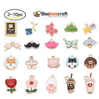 Beebeecraft 2-10 pc เป็นมิตรกับสิ่งแวดล้อมจี้โลหะผสมสังกะสีเคลือบฟันแมวรูปร่างแคดเมียมฟรีและนิกเกิลฟรีและตะกั่วฟรีสีชมพูทอง 15x13x3mm, รู: 2mm