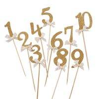 【CW】✱  10pcs Gold Glitter Number Toppers Birthday Decorations Gifts Picks Baby Shower Kids Favors