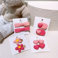 1 Pair New Fashion Children 39;s Hairpins Hair Accessories Sweet Girl Simple Cute Pink Flower Bow Love Duckbill Clip Headdress