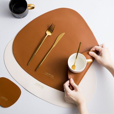 Drop-Shaped Placemat Plate Mat Food Grade Leather Table Pad Waterproof Heat Insulation Kitchen Gadget Easy Cleaning