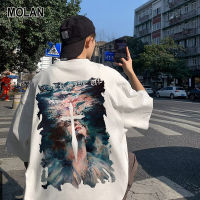 MOLAN เสื้อสตรีทเด็กผู้ชายแขนสั้นคอกลมเสื้อยืดวินเทจแบบมีสไตล์แขนยาวขนาดใหญ่สั้นของผู้ชาย