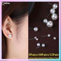 LAIHOU 5Pairs/10Pairs/12Pairs 4mm 5mm 6mm 8mm 10mm 12mm แฟชั่น งานหมั้น ต่างหูไข่มุก ทรงกลม สตั๊ดหู สง่างาม