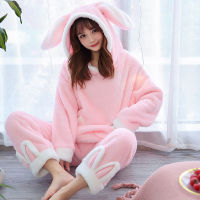 JULYS SONG Cute Winter Flannel Animal Pajamas Set Womens Sleepwear Thick Plush Cartoon Soft Cute Girl Plus Velvet Homewear