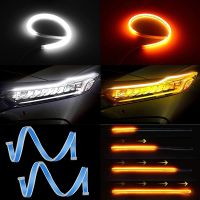 2Pcs DRL Flexible LED Strip Daytime Running Light With White Amber Sequential Turn Signal Light For Car Headlight 12V Waterproof