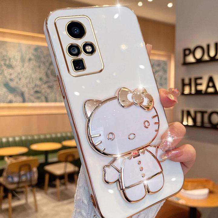 เคสโทรศัพท์กระจกแต่งหน้าพับได้สำหรับ-infinix-zero-x-neo-infinix-zero-x-pro-x6811b-x6811-x6810แมวการ์ตูนน่ารักมีที่ยึดอเนกประสงค์เคสหลังเคสเนื้อนิ่มเคลือบผิวด้วยไฟฟ้า-tpu