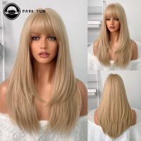 【LZ】☊  Blonde Synthetic Wigs with Bangs for Woman Long Body Wave Hair Cosplay Lolita Party Natural Heat Resistant Wigs Fiber Daily Hair