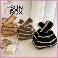 SUN BOX ลำลองแบบสบายๆ แถบกว้างลาย สำหรับนักเรียน ใช้ซ้ำได้ ถุงช้อปปิ้งถุง กระเป๋าข้อมือปม กระเป๋าโท้ทลายสก๊อต กระเป๋าถือแบบถัก