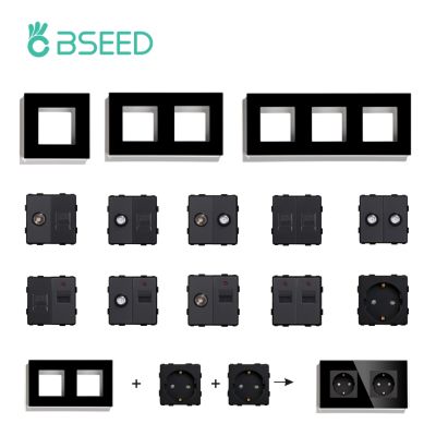 ☜☇ BSEED EU Glass Panel and USB Socket CAT5 RJ45 PC TV ST DIY Function Parts Electrical Outlets Free Combination Wall Mounted