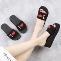 Wanita selipar women slope with thick-soled outer wear seaside high-heeled Slippers Lelaki Perempuan Room Sandals