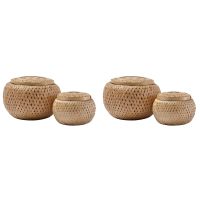 Set of 4 Small Decorative Bamboo Baskets with Lid for Storing Small Items Handmade and Braided Bamboo Storage Box