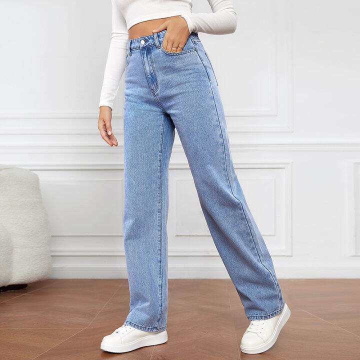 2023-สินค้าใหม่-cross-border-european-and-american-elastic-washed-denim-ladies-pants-fashion-กางเกงขาตรงทั้งหมด