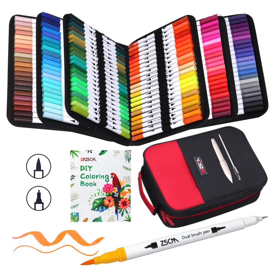 Art Coloring Brush Markers,ZSCM 25 Colors Duo Tip Calligraphy Marker  Journal Pens for Adult Coloring Books Drawing Bullet Journal Planner  Calendar Art