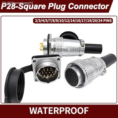 ☈┅ P28 Aviation Connectors Square Male Plug Circular Female Socket-Butt Joint Rear Nut Socket 2/3/4/5/7/10/12/14/16/19/20/24 Pin