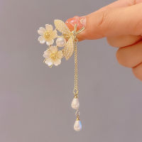 A CWwartNew Fashion Korean Style Alloy Imitation Pearl Grab Clip For Girl Women Shining Flower Tassel Chain Shark Hair Clips