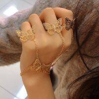 [COD] Cross-border hot selling personalized sweet hollow butterfly mitten bracelet ins fashion ring integrated chain accessories