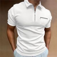 【CC】✼✺✙  Mens zipper Color Polo Shirt Short Sleeve Turn-Down Collar T shirts Streetwear New Male