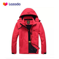 สีแดง outdoor sport Jacket เสื้อแจ็คเก็ต สไตล์ปีนเขา ผ้าร่มกันน้ำแห้งเร็ว ผ้าบางเบาสบายมีกระเป๋า แจ็คเก็ตกันลม-ฝน เสื้อแจ็คเก็ตชาย