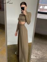 【DT】hot！ Crop Piece Set Sleeve Blouse Waist Wide Leg Pants Female 2023 Streetwear Sets